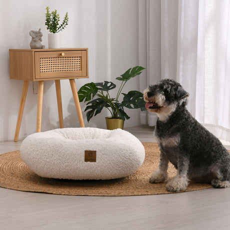 Charlie's Teddy Fleece Round Calming Dog Bed Small Cream - Image 02