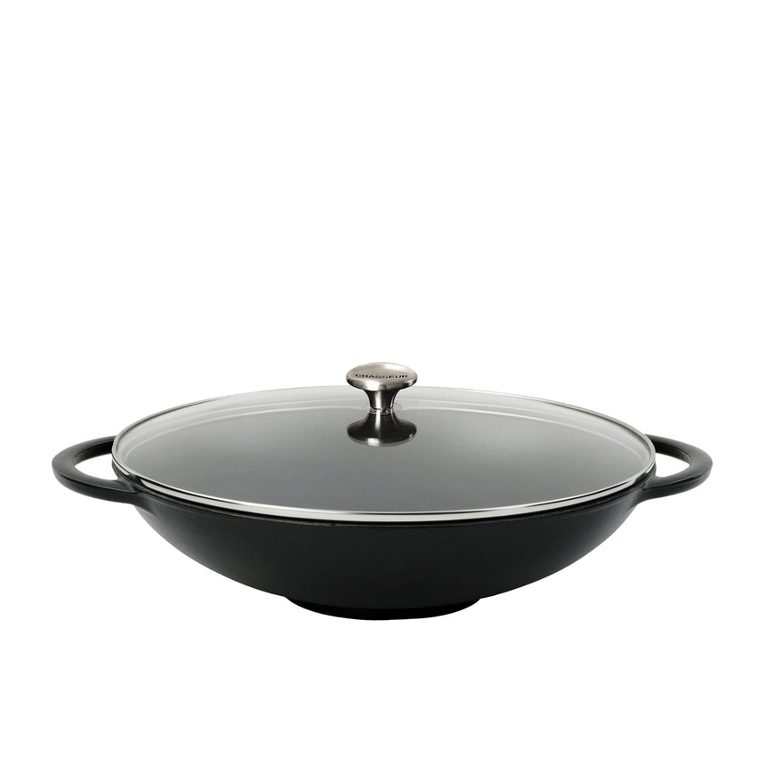 Chasseur Cast Iron Wok with Lid 37cm Matte Black - Image 01