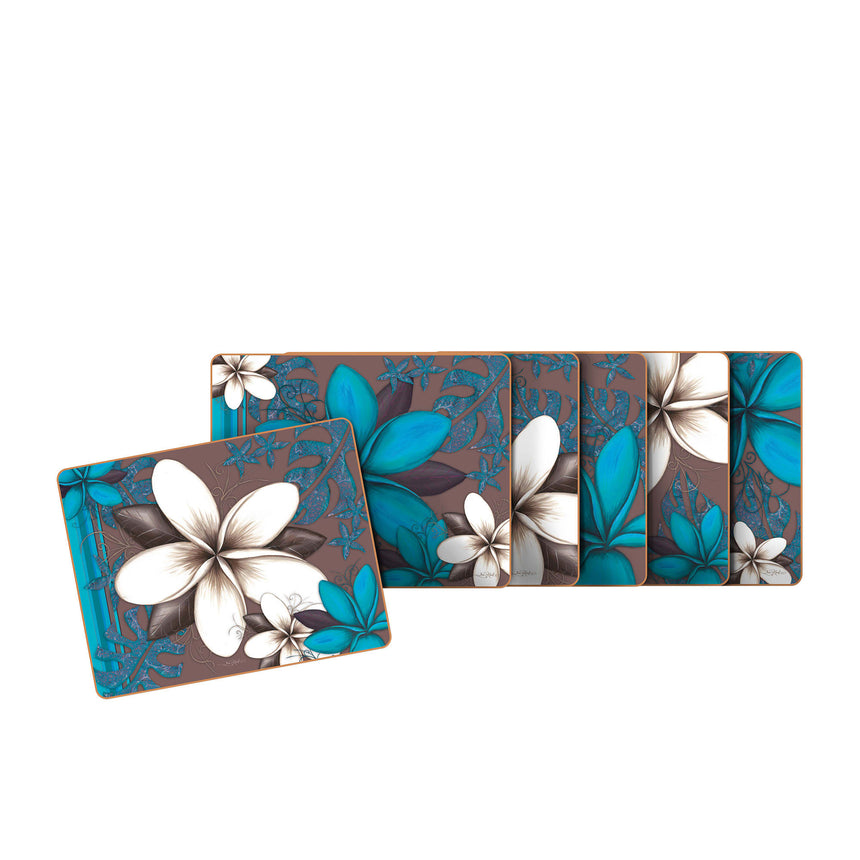 Cinnamon Aqua Frangipani Coasters Set of 6 - Image 01