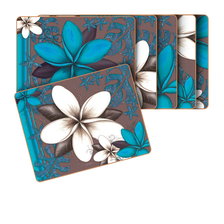 Cinnamon Rectangular Placemat Set of 6 Aqua Frangipani - Image 01