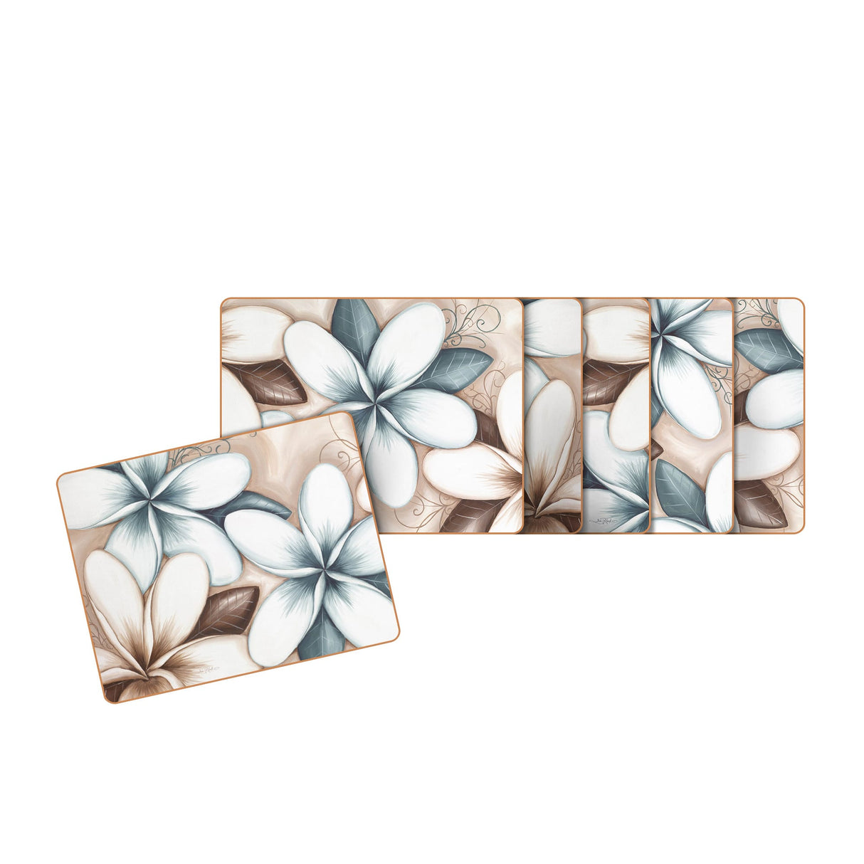 Cinnamon Rectangular Coaster Set of 6 Ocean Frangipani - Image 01