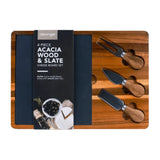 Clevinger Acacia Wood & Slate Cheese Board with Knife Set 4pc - Image 01