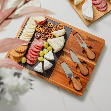 Clevinger Acacia Wood & Slate Cheese Board with Knife Set 4pc - Image 02