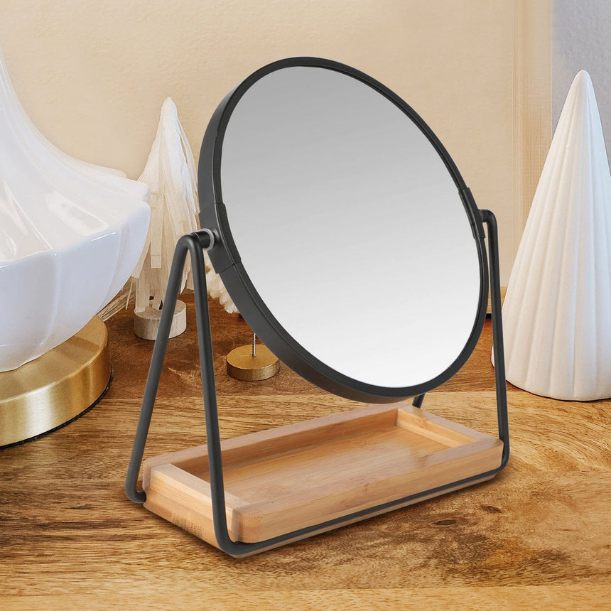 Clevinger Milan Round Vanity Mirror with Bamboo Tray Black - Image 03