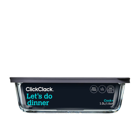 ClickClack Cook+ Rectangular Heatproof Glass Container 1 Litre - Image 01
