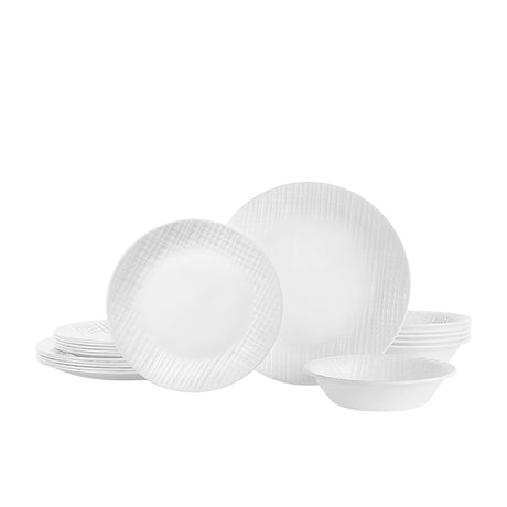 Corelle Vitrelle Linen Weave Dinner Set 18 Piece in White - Image 01