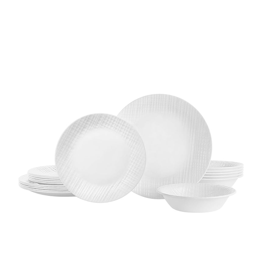 Corelle Vitrelle Linen Weave Dinner Set 18 Piece in White - Image 01