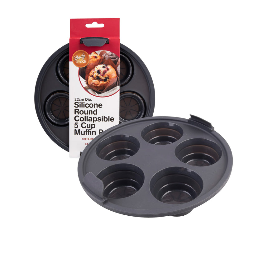 Daily Bake Silicone Round Collapsible 5 Cup Muffin Pan 22cm Charcoal - Image 06