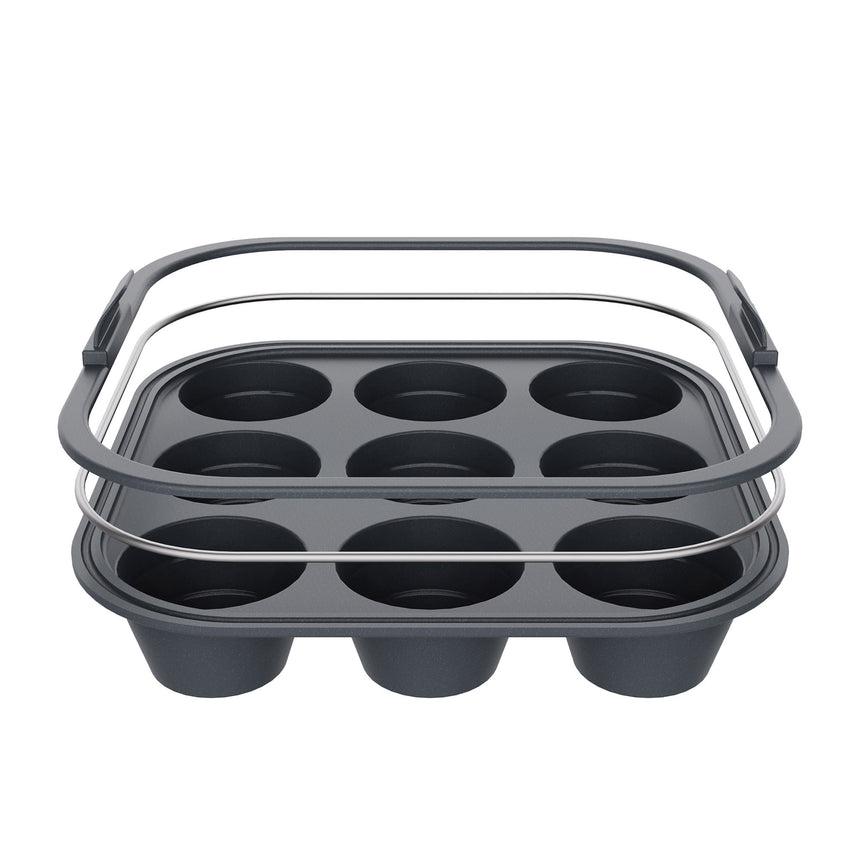 Daily Bake Silicone Square Collapsible 9 Cup Mini Muffin Pan 22x22cm Charcoal - Image 05