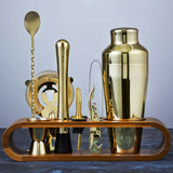 Davis & Waddell Cocktail Set with Acacia Stand 10pc Gold - Image 02