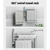 Devanti 4 Bars Wall Mounted Swivel Towel Rack Silver - Image 02