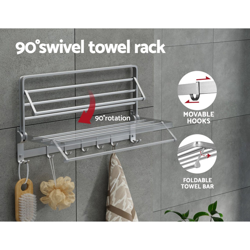 Devanti 4 Bars Wall Mounted Towel Rack Grey - Image 04