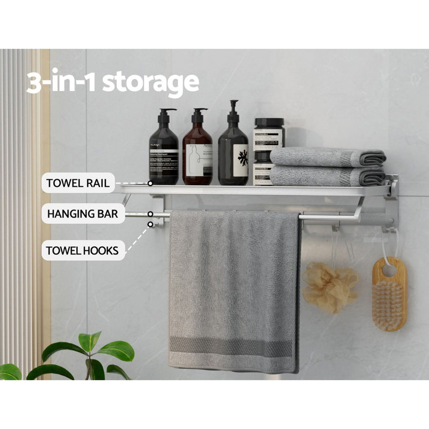 Devanti 4 Bars Wall Mounted Towel Rack Grey - Image 05