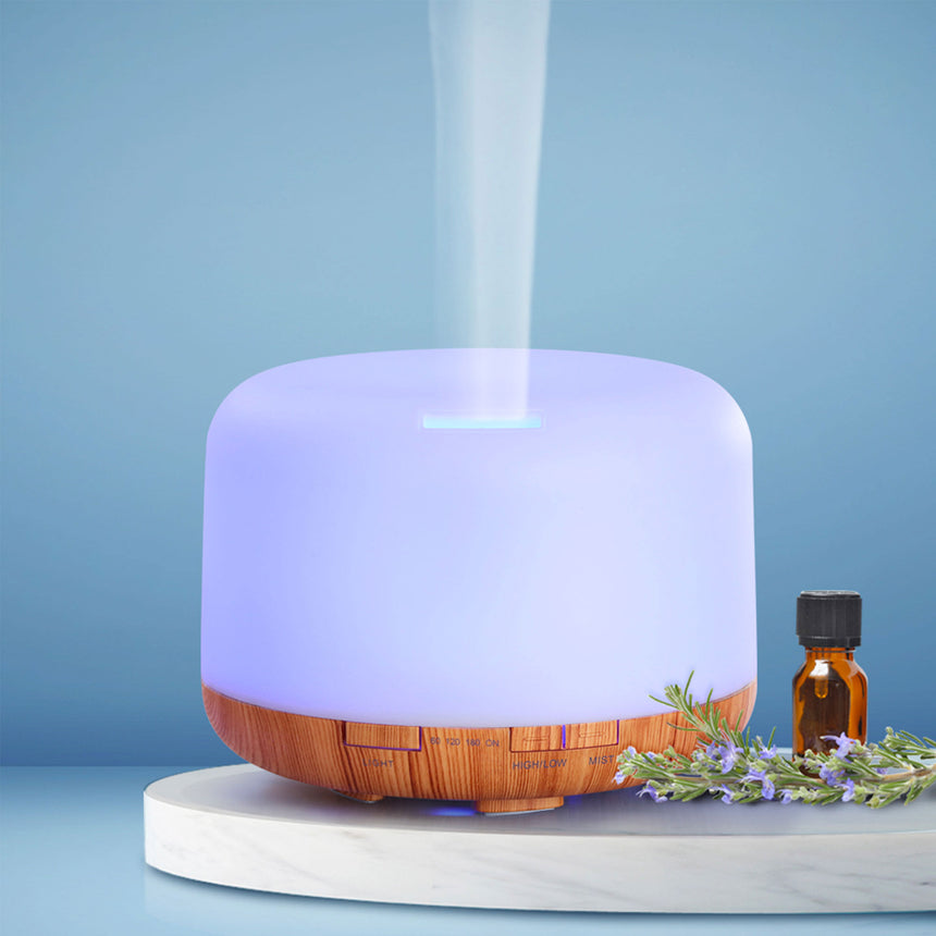 Devanti Aroma Diffuser with Light Wood Base 500ml White - Image 02