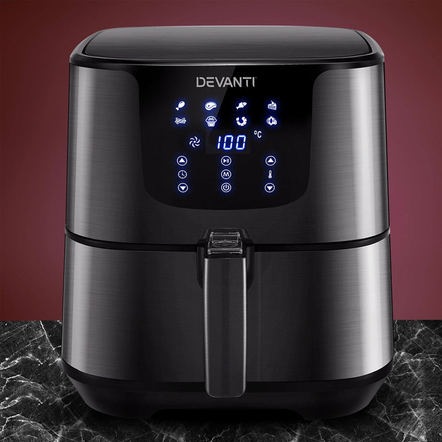 Devanti Digital Air Fryer 7L Black Stainless Steel - Image 02