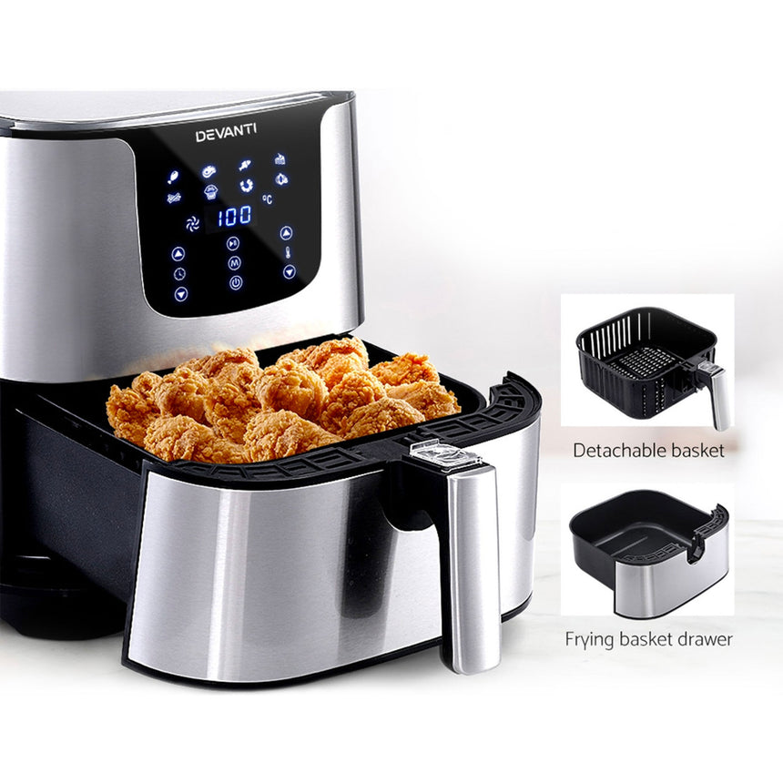 Devanti Digital Air Fryer 7L Stainless Steel - Image 03