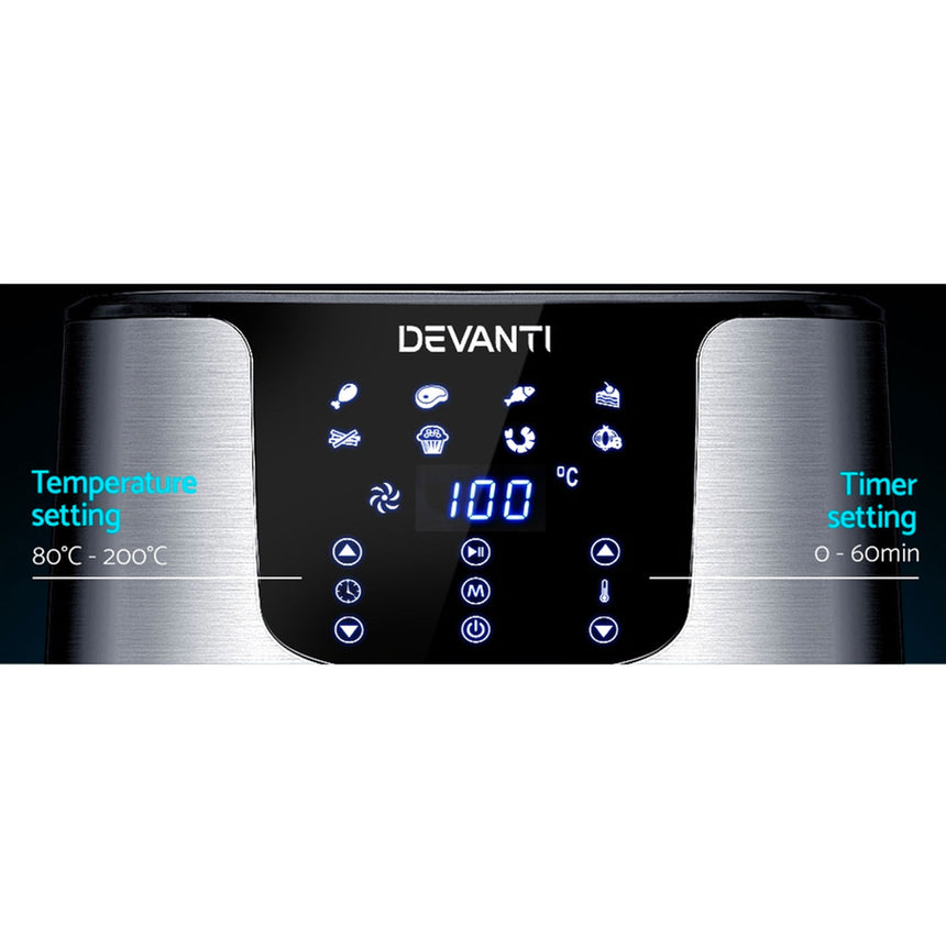 Devanti Digital Air Fryer 7L Stainless Steel - Image 05