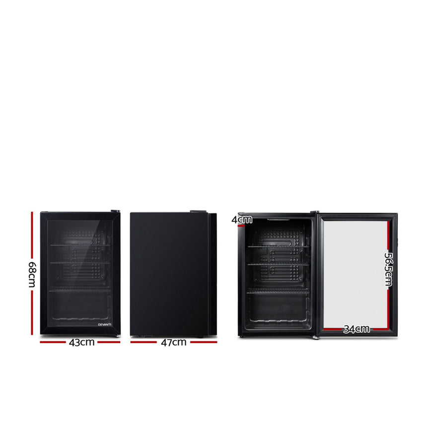 Devanti Mini Bar Fridge with LED 70L Black - Image 03