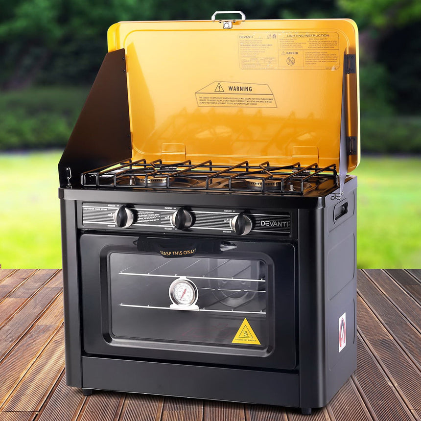 Devanti Portable Gas Camping Oven 74L Black - Image 02