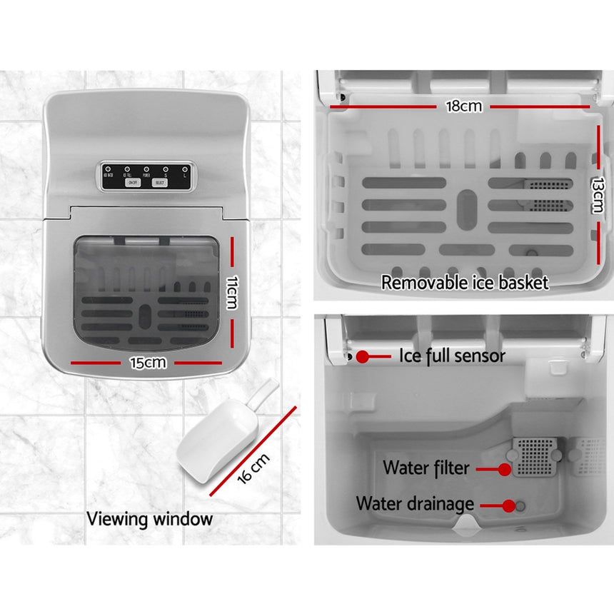 Devanti Portable Ice Cube Maker 2L Silver - Image 04