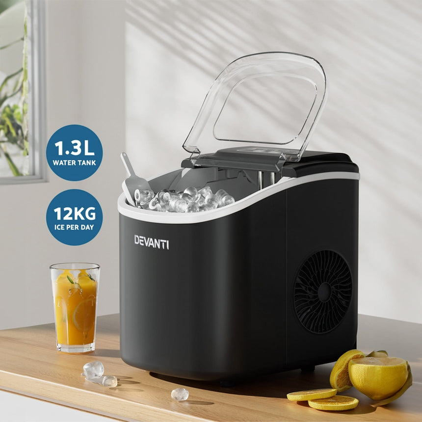 Devanti Portable Ice Maker Machine 1.3L Black - Image 02