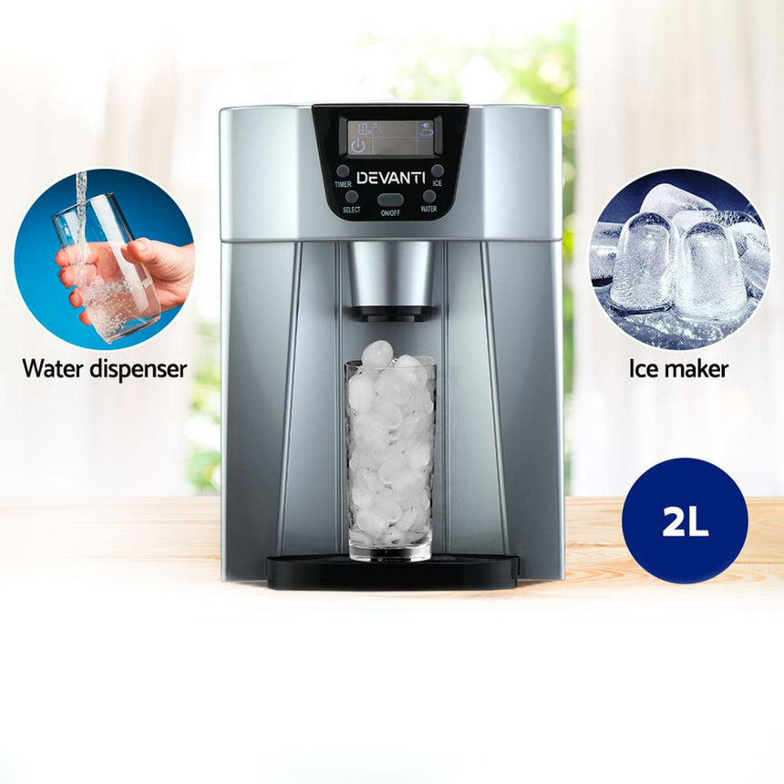 Devanti Portable Ice Maker and Water Dispenser 2L Silver - Image 02