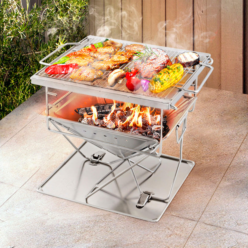 Grillz Stainless Steel Portable Fire Pit and BBQ with Carry Bag - Image 02