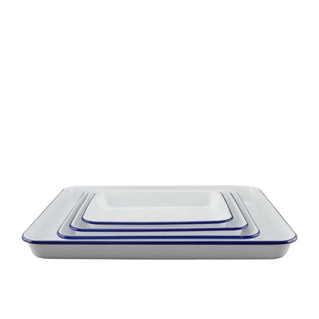 Falcon Enamel Baking Tray Set of 4 White with Blue Rim - Image 01