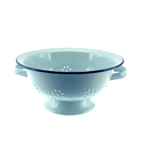 Falcon Enamel Colander Duck Egg in Blue and Grey Rim 24x8cm - Image 01