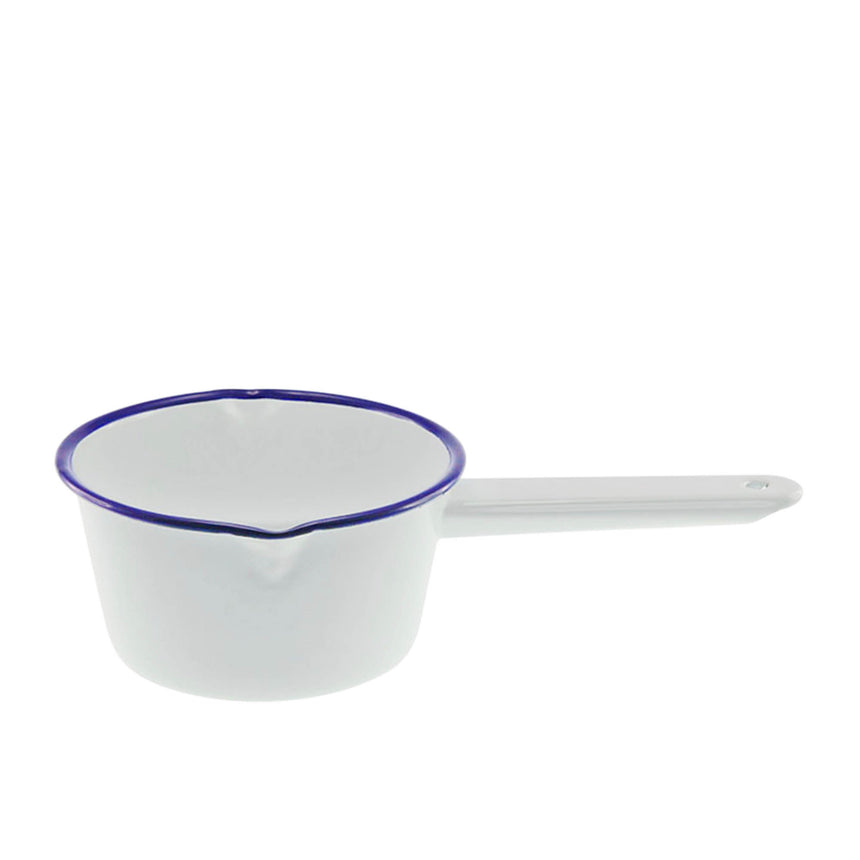 Falcon Enamel Milk Saucepan with 2 Lips White with Blue Rim 850ml - Image 01