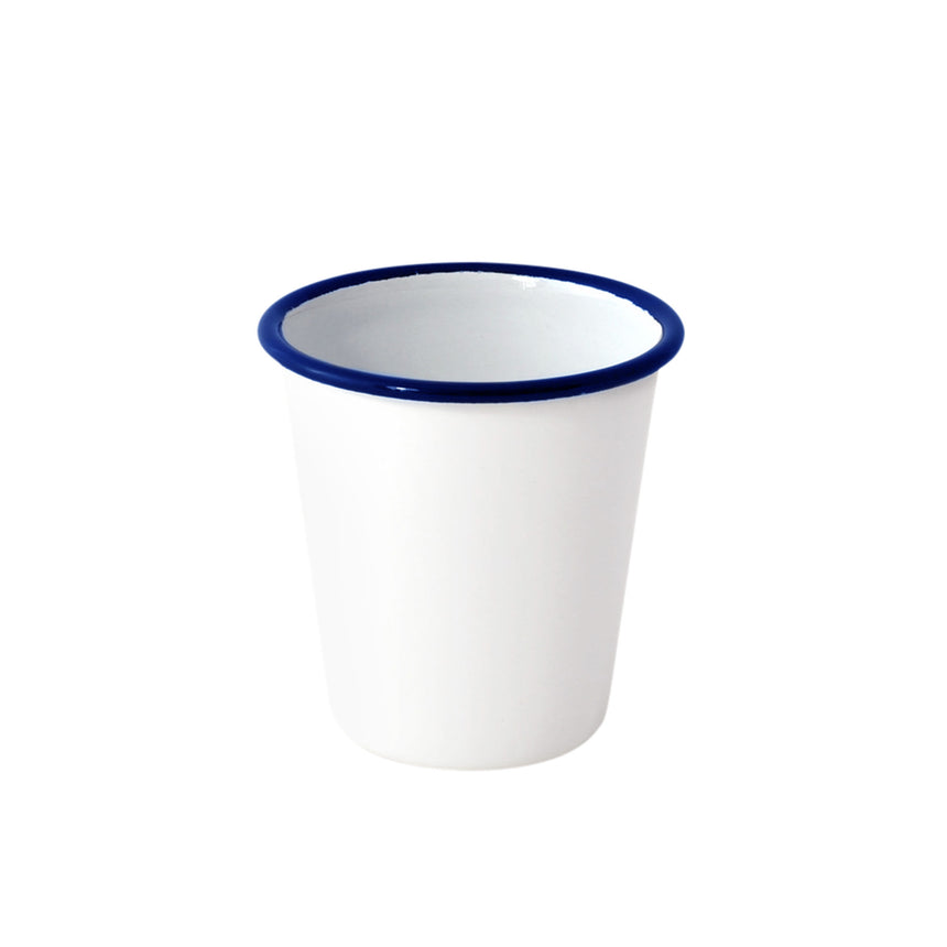 Falcon Enamel Tumbler in White with in Blue Rim 300ml - Image 01