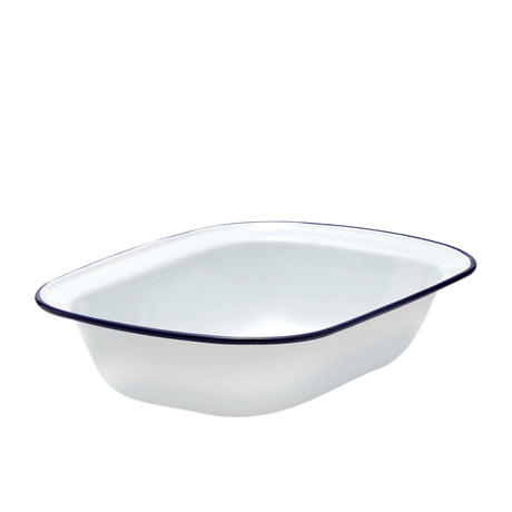 Falcon Enamel Oblong Pie Dish in White with in Blue Rim 32x24x7cm - Image 01