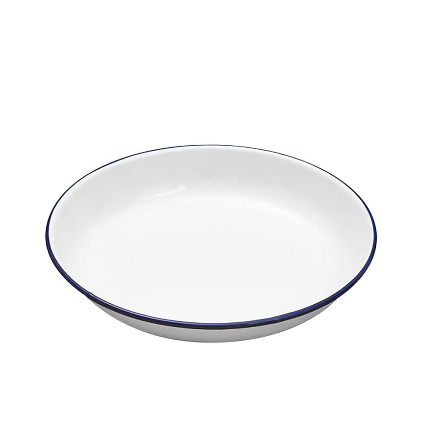 Falcon Enamel Pasta Plate in White with in Blue Rim 24x4cm - Image 01