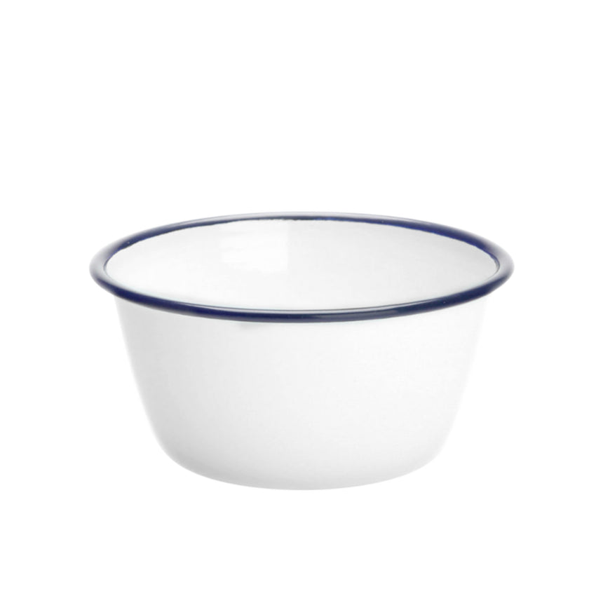 Falcon Enamel Pudding Basin 16cm 1.2 Litre in White and in Blue Rim - Image 01