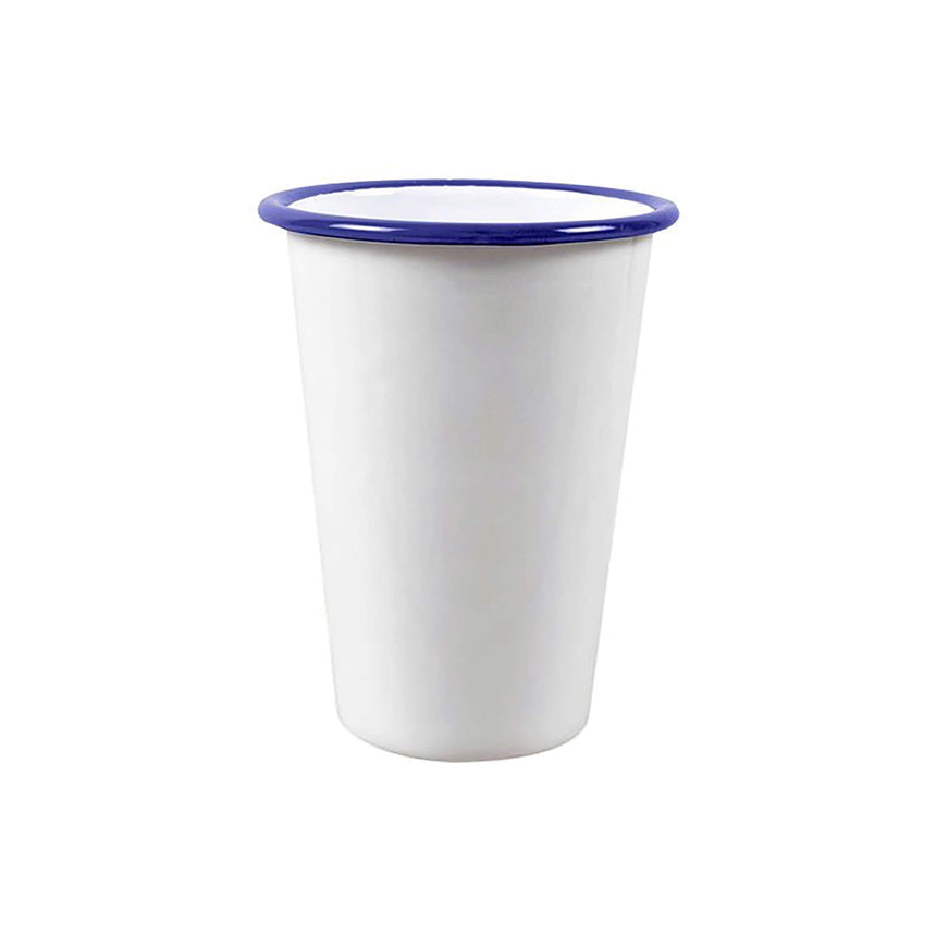 Falcon Enamel Tall Tumbler White with Blue Rim 425ml - Image 01