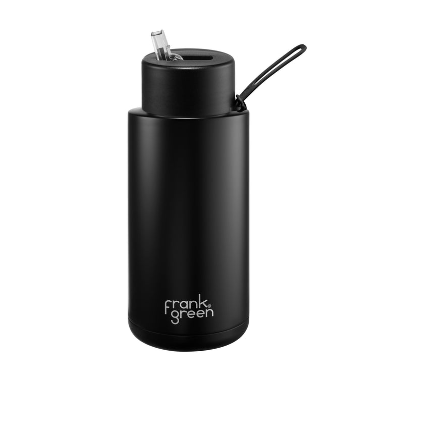 Frank Green Ultimate Ceramic Reusable Bottle with Straw 1 Litre (34oz) in Black - Image 01