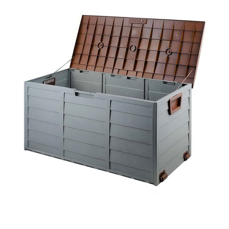 Gardeon Outdoor Storage Box 290L Brown - Image 01