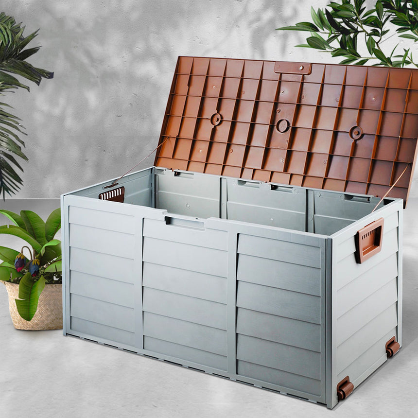 Gardeon Outdoor Storage Box 290L Brown - Image 02