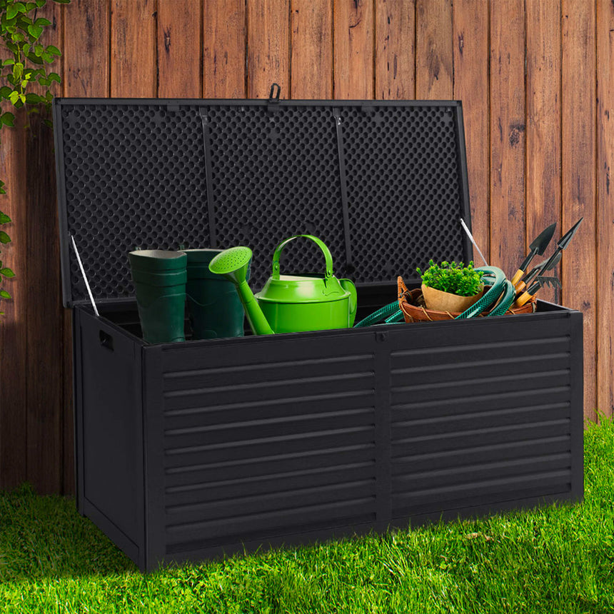 Gardeon Outdoor Storage Box 390L Black - Image 03