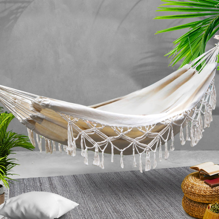 Gardeon Hanging Tassel Hammock Cream - Image 02