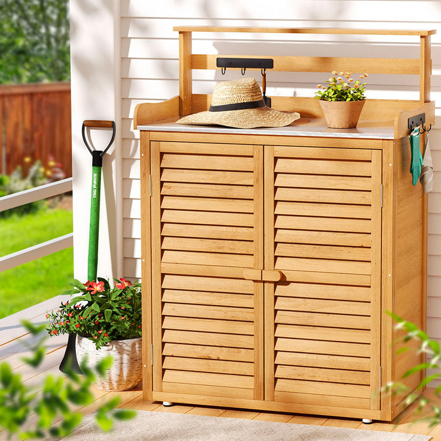 Gardeon Outdoor Storage Cabinet 87cm Natural - Image 02