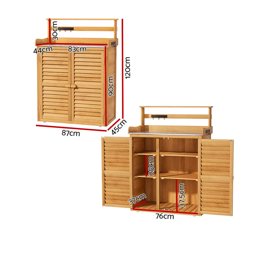 Gardeon Outdoor Storage Cabinet 87cm Natural - Image 03