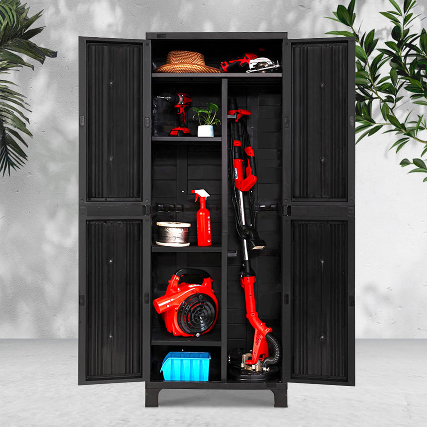 Gardeon Outdoor Storage Cabinet 173cm Black - Image 02