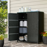 Gardeon Outdoor Storage Cabinet Wicker Shelf Chest 84cm - Image 02