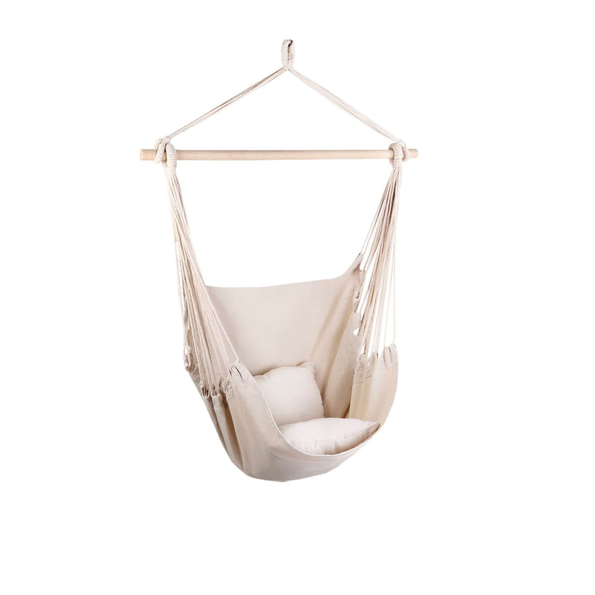 Gardeon Swing Chair Hammock with 2 Cushions Cream - Image 01