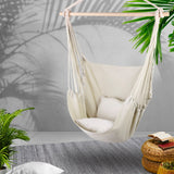 Gardeon Swing Chair Hammock with 2 Cushions Cream - Image 02