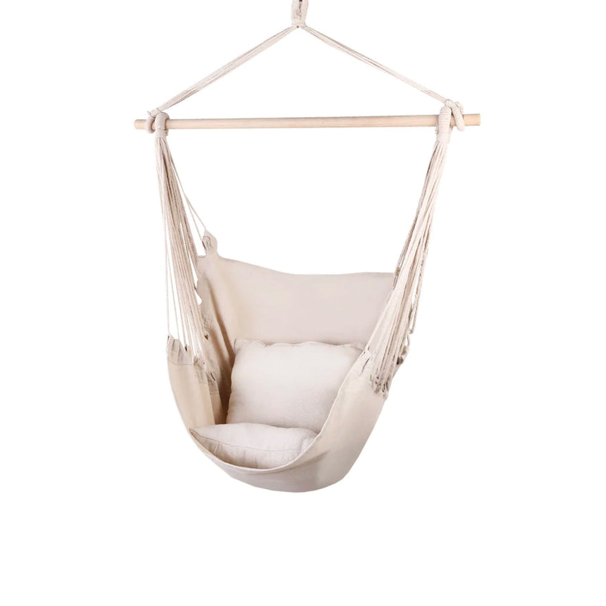 Gardeon Swing Chair Hammock with 2 Cushions Cream - Image 03