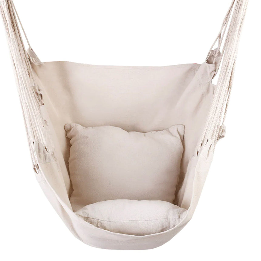 Gardeon Swing Chair Hammock with 2 Cushions Cream - Image 05