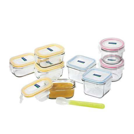 Glasslock Baby Food Container Set 9 Piece with Silicone Spoon - Image 01