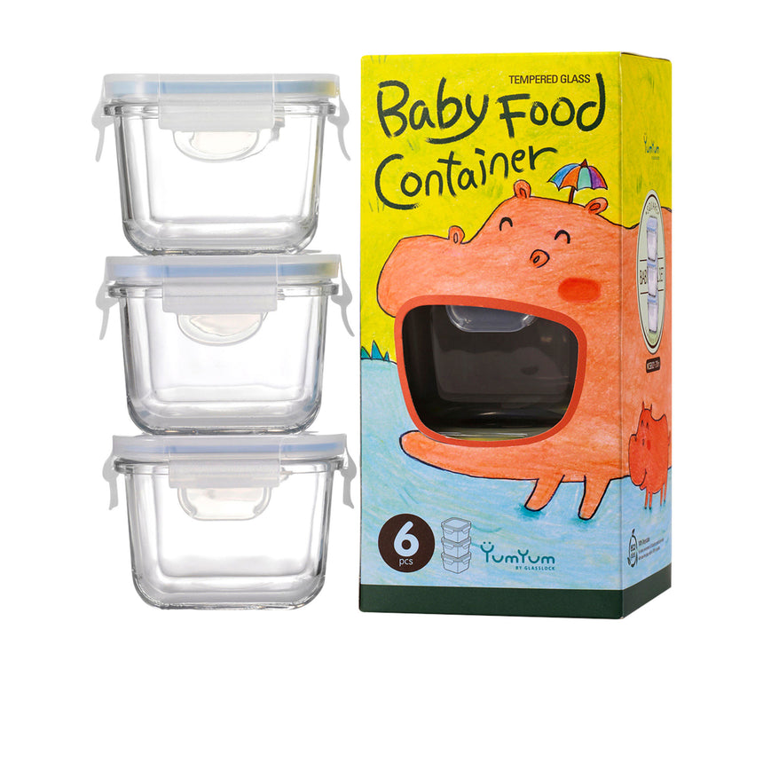 Glasslock Baby Food Container Set 3 Piece Square 210ml - Image 01